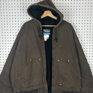 Walls Work Wear Insulated Lined Jacket Coat Brown w/ Hood BROKEN ZIPPER Size 2XL